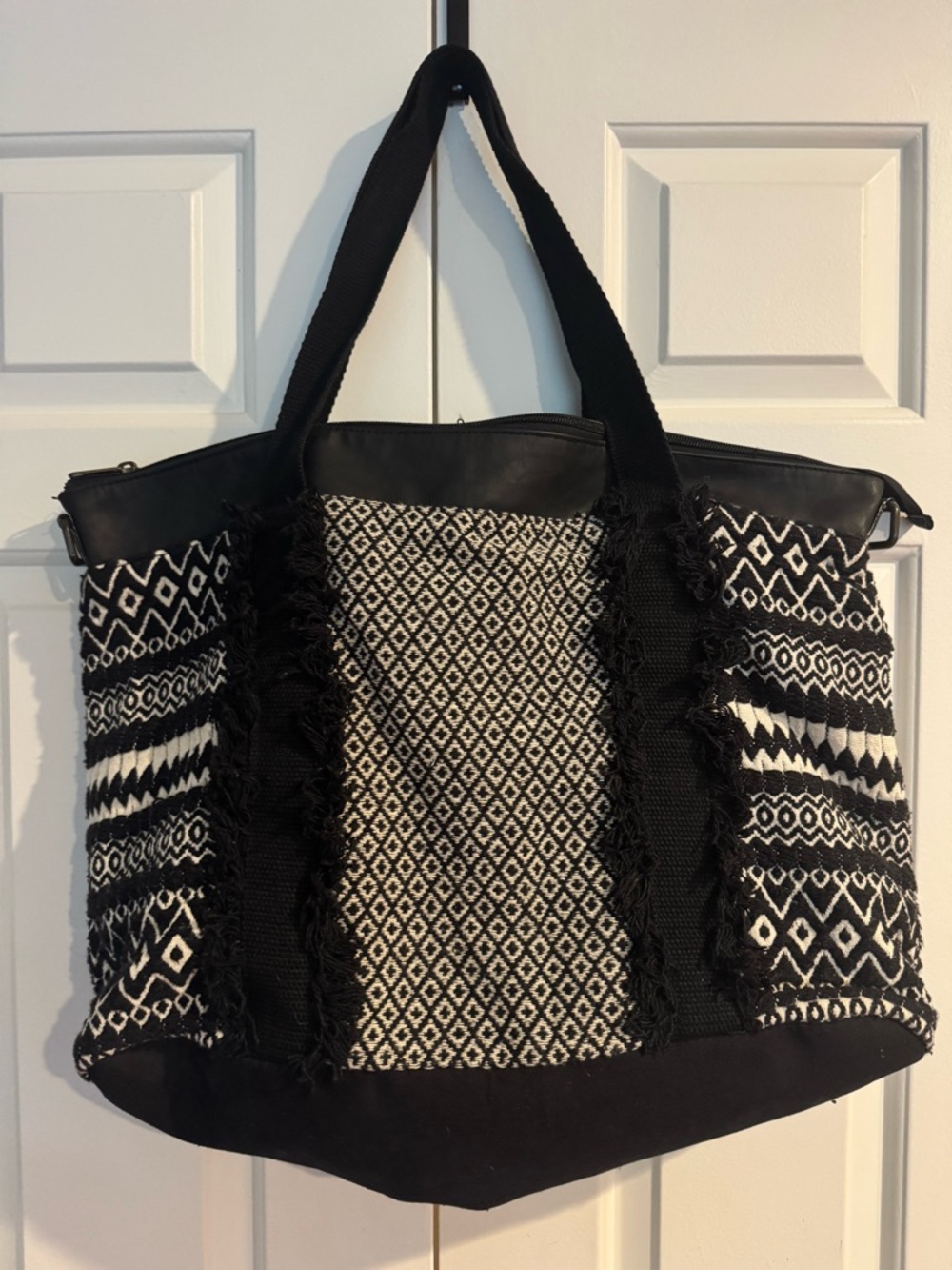 Mossimo Supply Co. Black & Cream Woven Fringe BoHo Tote